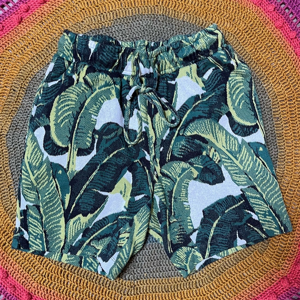 Twenty Green and Black Leaf Pattern Shorts
